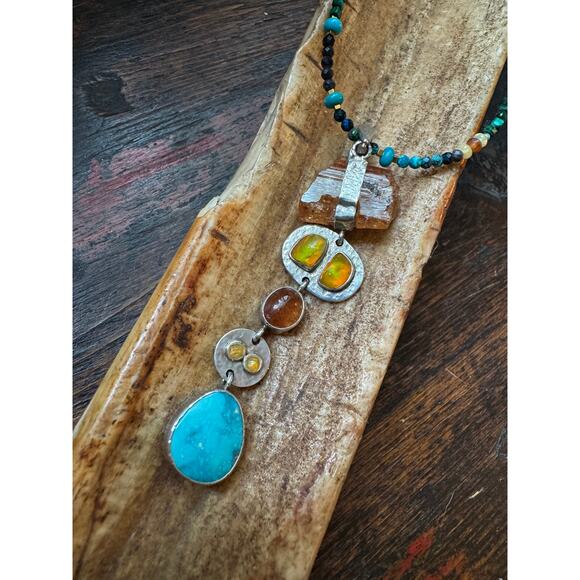 Sleeping Beauty Turquoise Welo Ethiopian Opal Sunstone Citrine Sterling Necklace - Picture 3 of 11